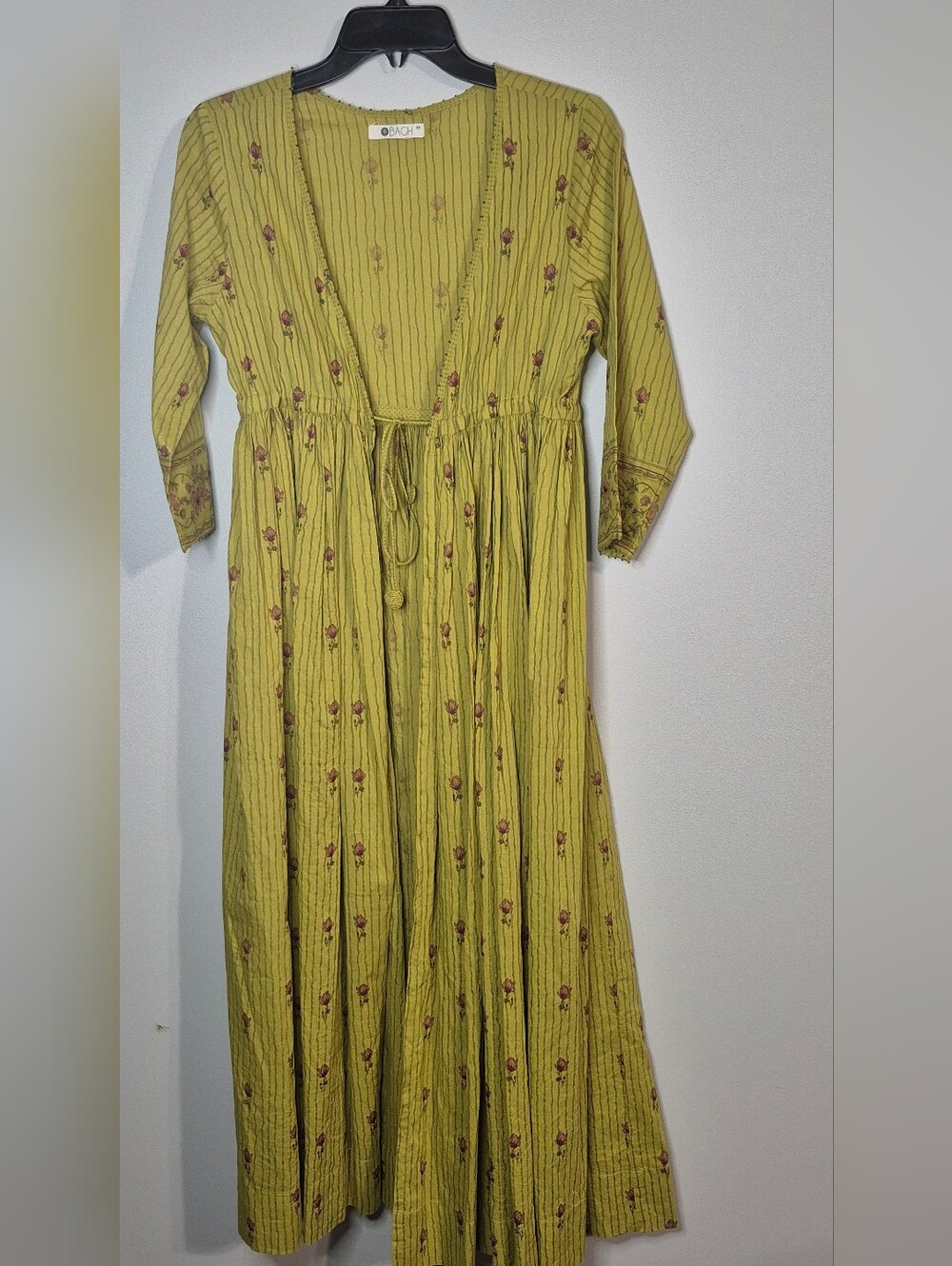 Olive Green Floral Tie-Front Maxi Duster/Coverup Size XS